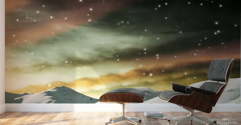 Sunset glow over the white peaks Wall Murals