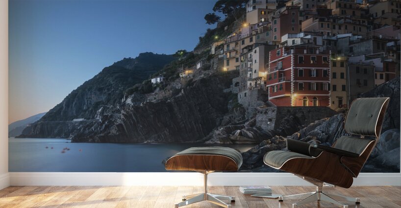 Blue twilight over the fishing village of Riomaggiore Wall Murals