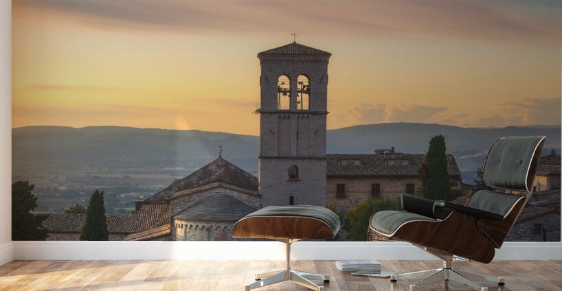 Assisi town and Santa Maria Maggiore church. Umbria Italy Wall Murals