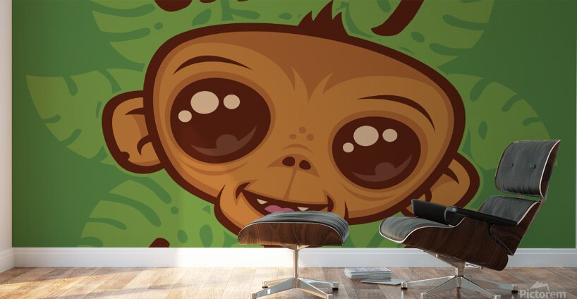 Cheeky Monkey Cute Cartoon Simian Drawing Wall Murals