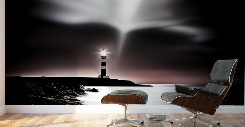 Fine Art High Contrast Photography Lighthouse Beacon Sweeping Dark Ocean Long Exposure Red Color Accent Telephoto Lens Wall Murals