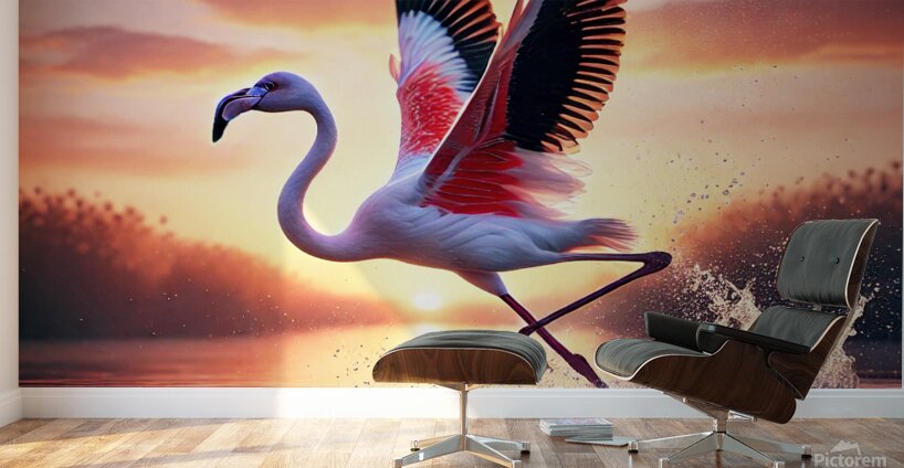 Flamant prenant son envol Wall Murals