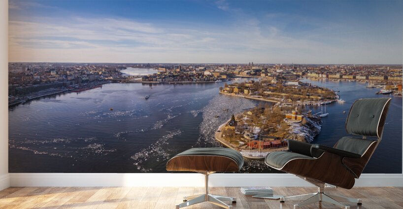 Panoramic view of Stockholm Sweden skeppsholmen kastellet and the old town Wall Murals