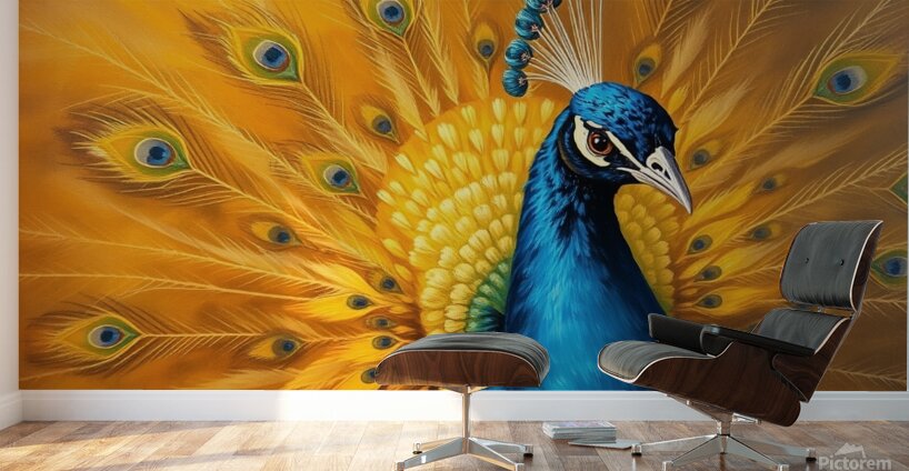 A majestic peacock in a classic oil painting styl Wall Murals