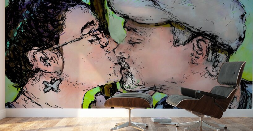 Lovers Kissing colored in   to be printed as 21 x Wall Murals