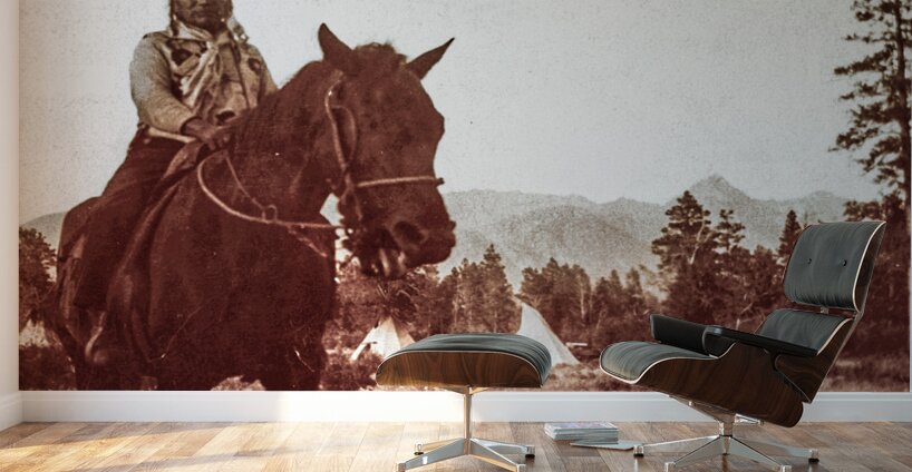 horse on horse with teepees and mountains Wall Murals