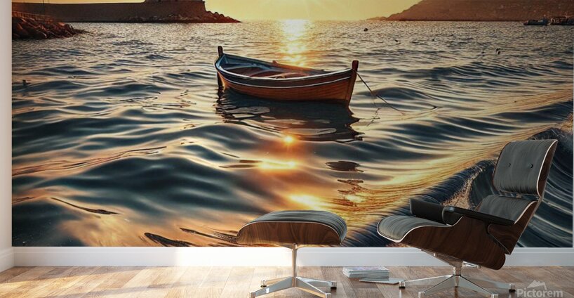 Golden Waves: A Serene Sea Escape Wall Murals