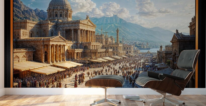 The Majestic Splendor of Trellus A Classical Cityscape Of The Golden Age Breathtaking AI Concept Art by Xzendor7 Wall Murals