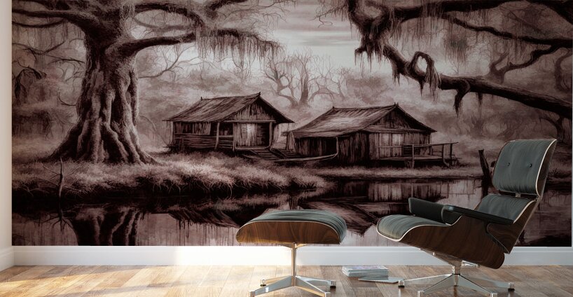 EVIL LIVES HERE.  WIDESCREEN SEPIA  Wall Murals