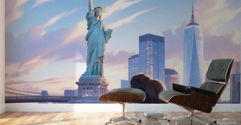 Couple in New York illustration Wall Murals