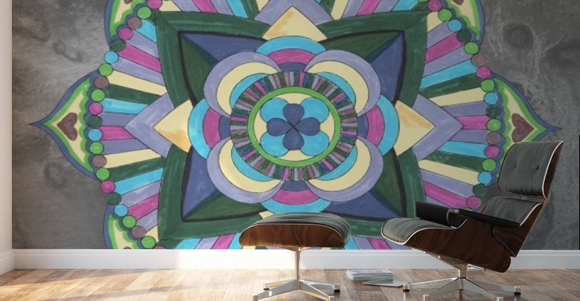 Hand Painted Mandala Watercolor Meditation On Gray Wall Murals