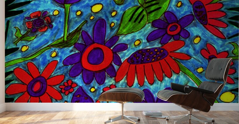 Abstract Blue Floral Design Wall Murals