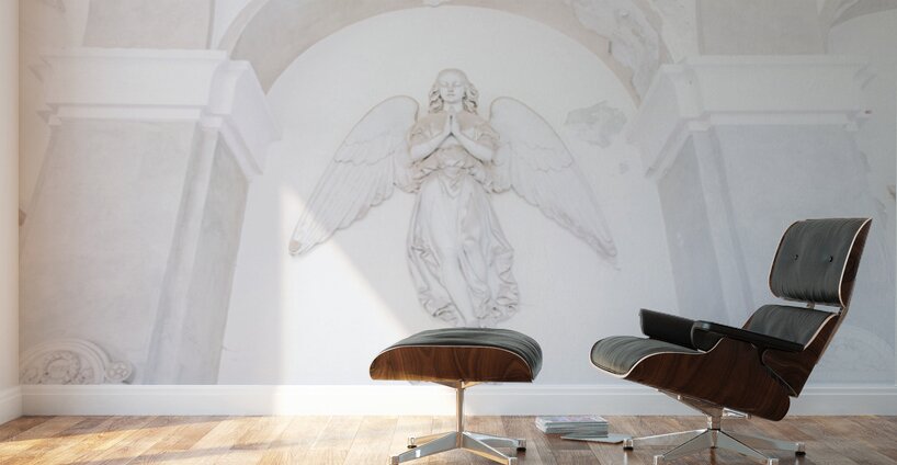 Ancient statue of angel in Italian old cemetery. Religious sculp Wall Murals