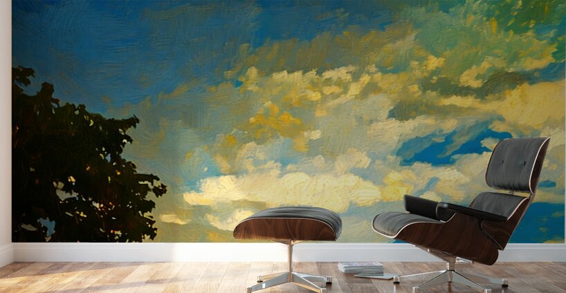 Yellow Sunset and Clouds Wall Murals