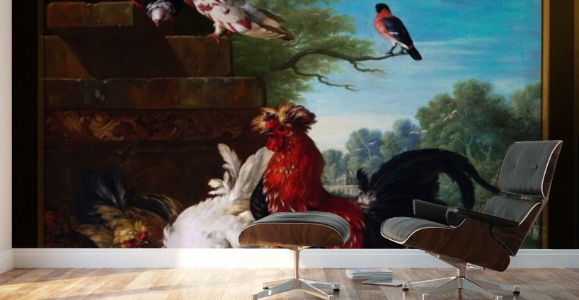 Domestic Cock Hens and Chicks in a Park by Pieter Casteels II Wall Murals
