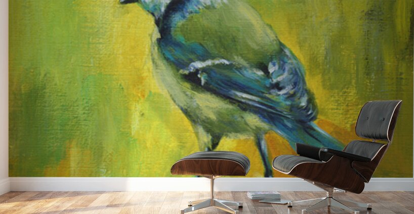 Blue tit bird portrait acrylic painting  Wall Murals