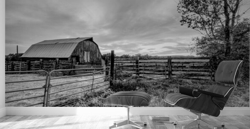 Ozarks Barn October Sunset Grayscale Wall Murals