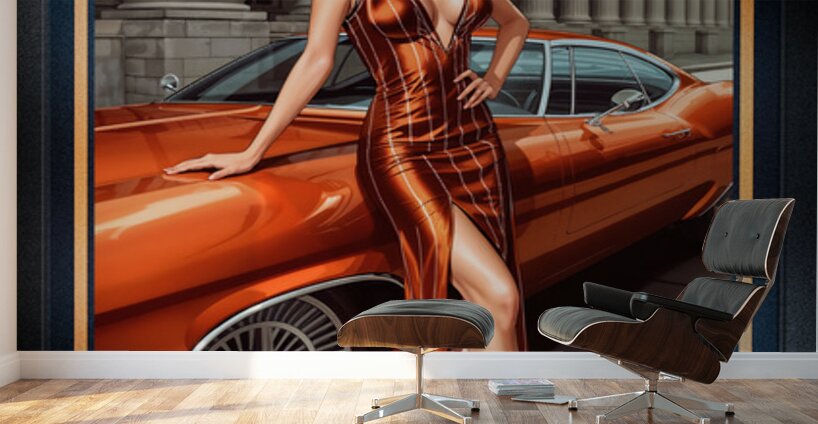 Retro Pinup Glamour Illustration Of Alessandra Valeriani Alluring AI Concept Art by Xzendor7 Wall Murals