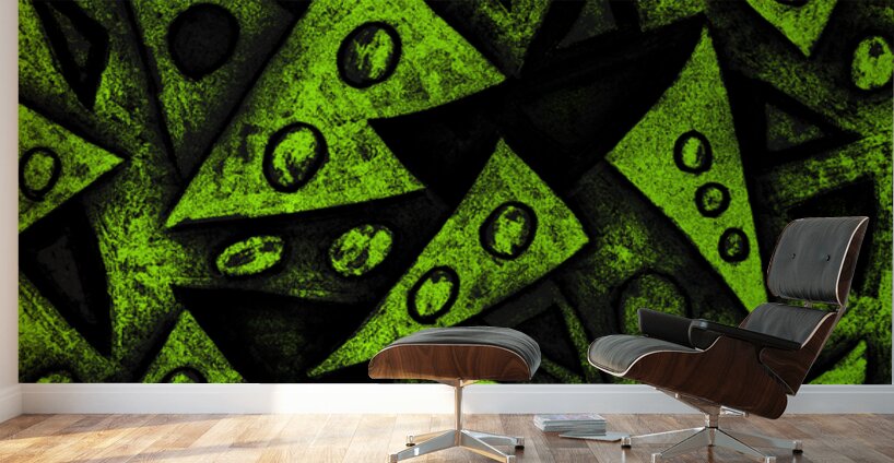 Abstract Green Grungy Triangles Wall Murals