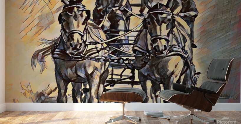 ArtXcl 310 horses carriage drawing Wall Murals