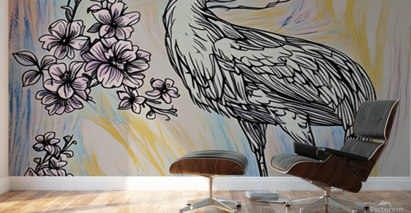 ArtXcl 329 crane flowers Wall Murals
