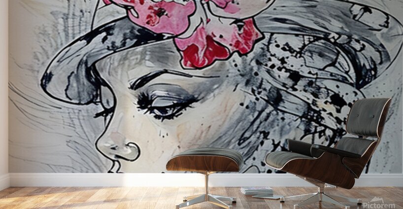 ArtXcl 334 portrait woman red lips flower pencil Wall Murals