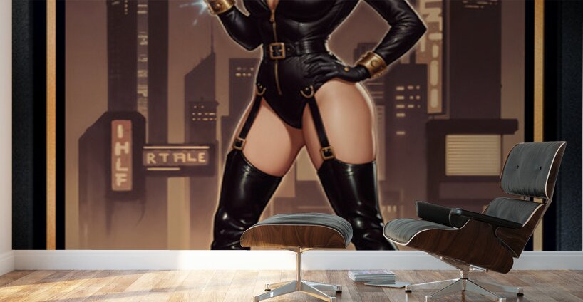 Femme Fatale Pin-Up Valeria Caelum Retro-Futurism Portrait Striking AI Concept Art by Xzendor7 Wall Murals