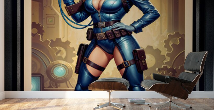 Vintage Sci-Fi Hylaria Velstrada Retro-Fusion Pinup Portrait Striking AI Concept Art by Xzendor7 Wall Murals