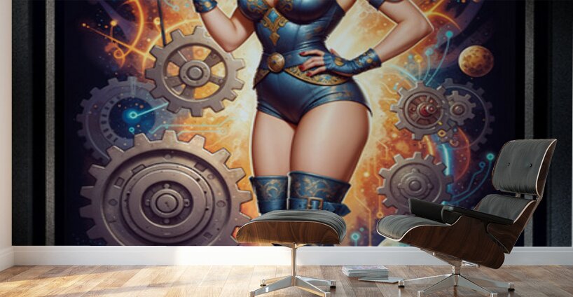 Trina Travera Surreal Retro-Fusion Steampunk Portrait Captivating AI Concept Art by Xzendor7 Wall Murals