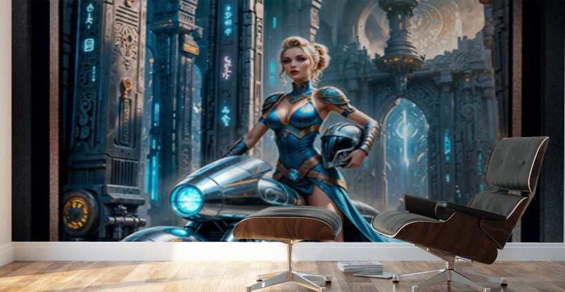 Metrelda Avinox Cadet Of Morvath Keep On Her Hovercycle Mesmerizing AI Concept Art by Xzendor7 Wall Murals