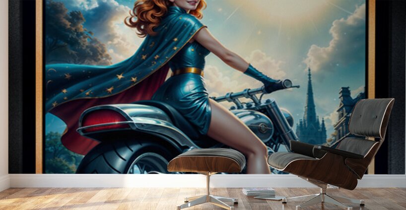 Uranna Laxien Evading Alien Craft On Her Fyrnax Motorcycle Gorgeous AI Concept Art by Xzendor7 Wall Murals
