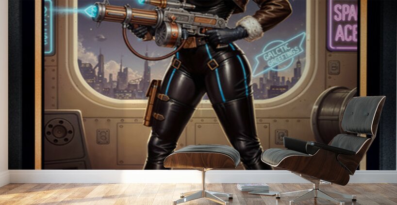 Retro-Futuristic Femme Fatale Pin-Up Pilot Lysandra Valtor Gorgeous AI Concept Art by Xzendor7 Wall Murals