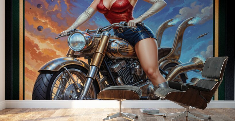 The Cosmic Pin-Up Chalyn Slavina On Her Stellarion Cycle Striking AI Concept Art by Xzendor7 Wall Murals