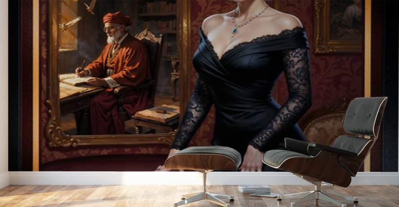 Feminine Poise Of Zyrina Cinara In A Baroque Interior Gorgeous AI Concept Art by Xzendor7 Wall Murals