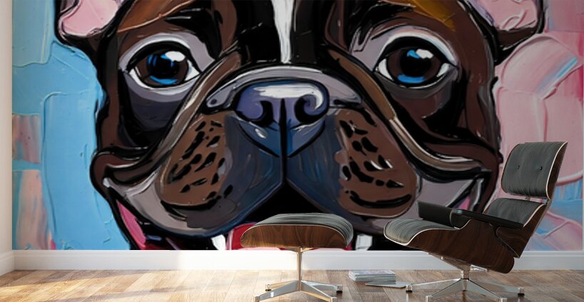 Smiling Brindle French Bulldog Pop Art Portrait Wall Murals