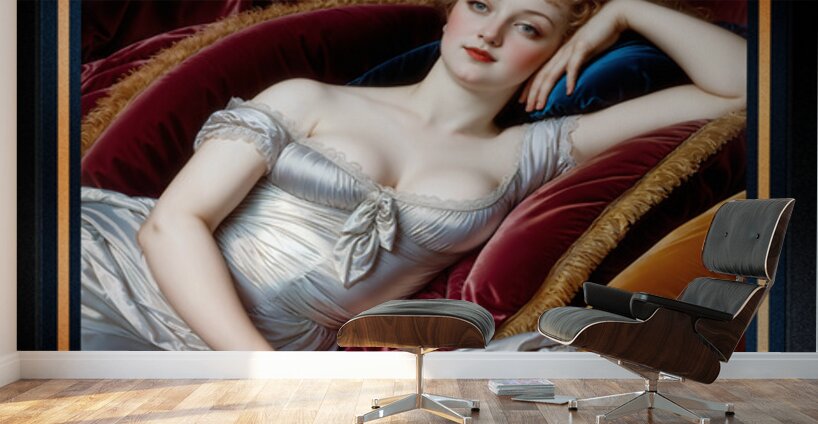 Lady Mirella Gianetta Reclining On Velvet Chaise Portrait Mesmerizing AI Concept Art by Xzendor7 Wall Murals
