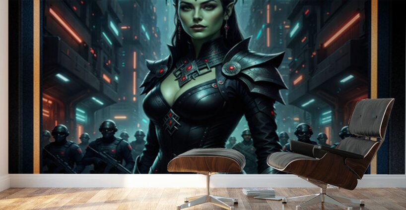 Vaelthra Vornis Leads Her Iron Fangs Through Thorenbah Striking AI Concept Art by Xzendor7 Wall Murals