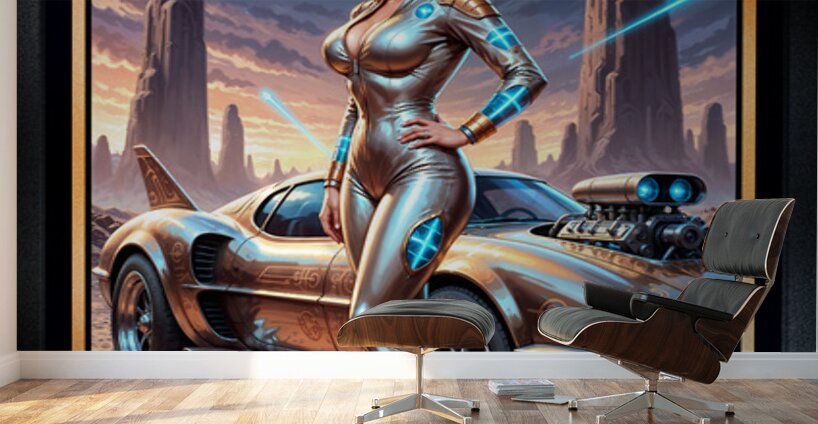 Retro-Futuristic Portrait Of Suralia Valdis By Telivus Cruiser Striking AI Concept Art by Xzendor7 Wall Murals