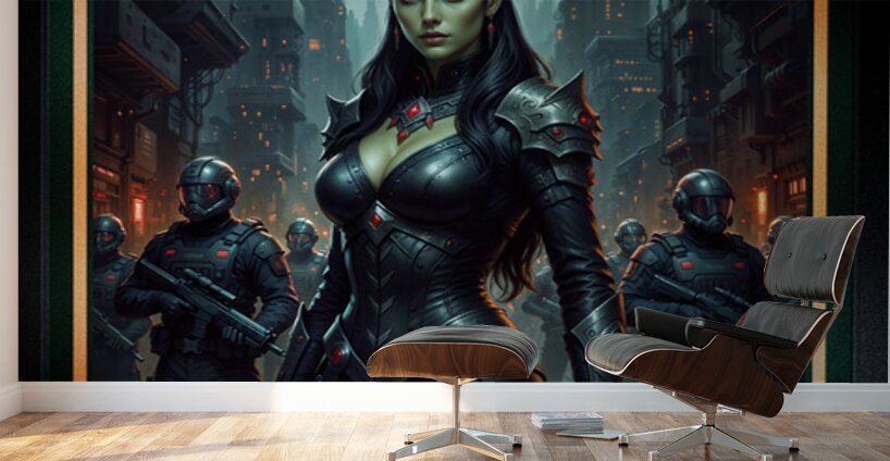 Dark Fantasy Warrior Queen Portrait Of Vyrana Velthra Captivating AI Concept Art by Xzendor7 Wall Murals