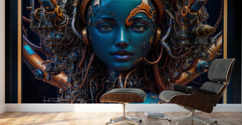 Biomechanical Portrait Of The Living Machine Lyrion Vexian Mesmerzing AI Concept Art by Xzendor7 Wall Murals