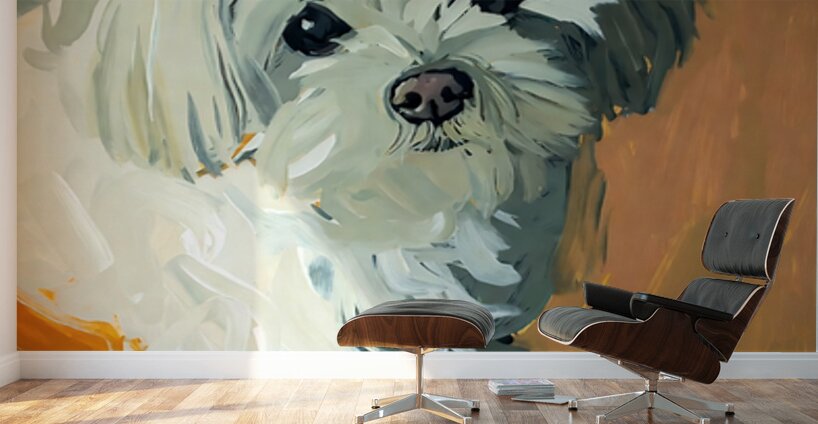 Expressive White Maltese Shih Tzu Dog Portrait Wall Murals