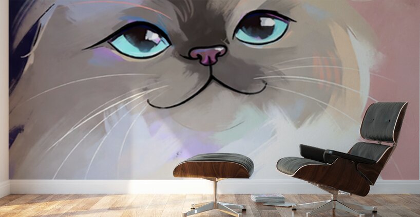 Sweet Ragdoll Cat Portrait - Bright Blue Eyes and Pastel Abstract Art Wall Murals