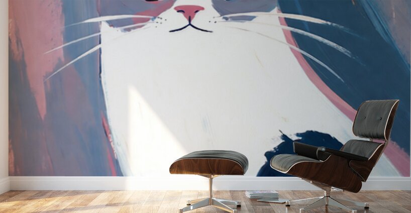 Sleek Blue and Pink Ragdoll Cat Portrait Art Wall Murals