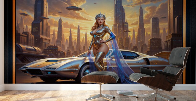 Fusion Beauty Liora Vossfeldt Amidst Deblian Metropolis Stunning AI Concept Art by Xzendor7 Wall Murals