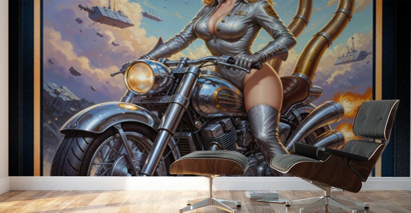 Galactic Pinup Lady Aeravella Zylphia On Her Cosmic Rider Mesmerizing AI Concept Art by Xzendor7 Wall Murals