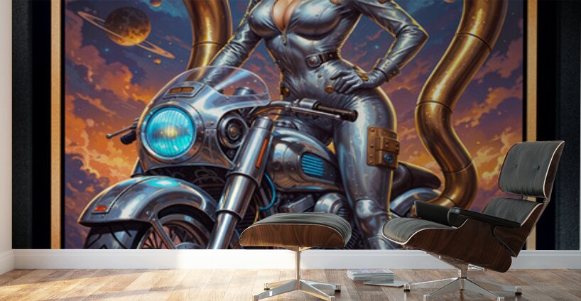 Retro-Futuristic Portrait Of Lady Tsira Zaltera On Solara Gorgeous AI Concept Art by Xzendor7 Wall Murals