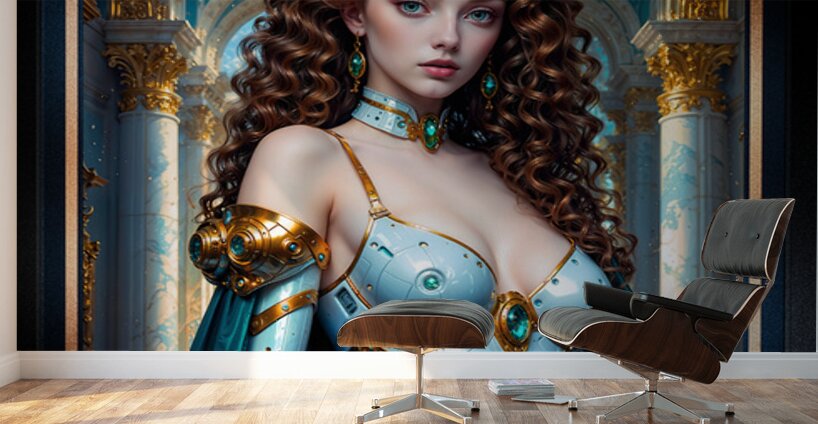 Mechanical Beauty Rhylia Whithamore A Cybernetic Aristocrat Striking AI Concept Art by Xzendor7 Wall Murals