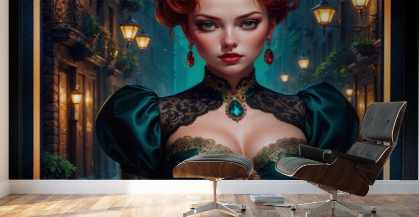 Romantic Gothic Portrait Of Lady Shaelina Trevalian Gorgeous AI Concept Art by Xzendor7 Wall Murals