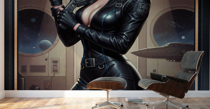 Retro-Futuristic Portrait Of Security Officer Myr Bly Gorgeous AI Concept Art by Xzendor7 Wall Murals