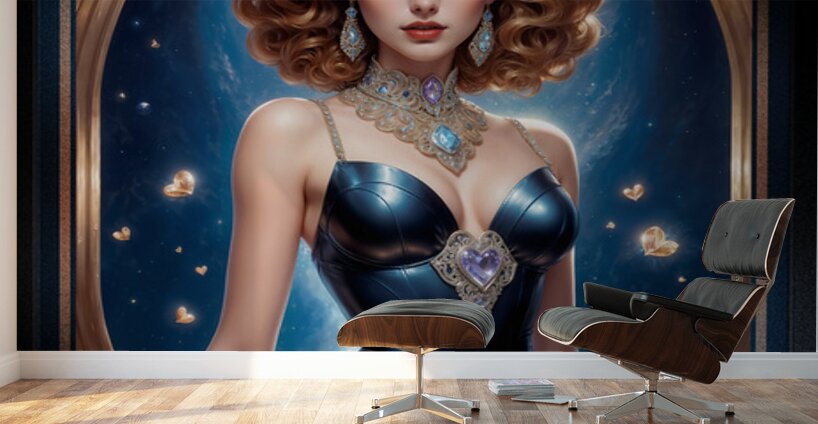 Retro Futuristic Pinup Glamour Portrait Of Illyana Ginacci Gorgeous AI Concept Art by Xzendor7 Wall Murals